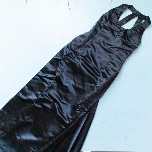 Jessica McClintock Vintage Y2K Black Beaded Halter Fitted Formal Gown Size 12 - Picture 1 of 13